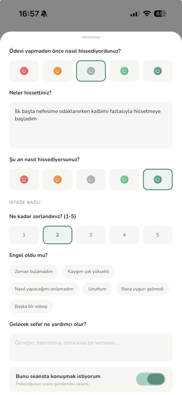 Ödev tamamlama ekranı